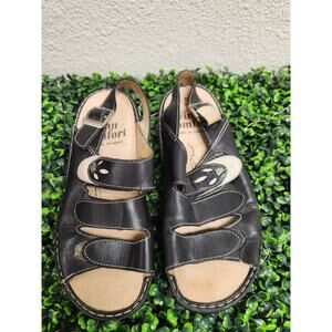 Finn Comfort SALONIKI Black White Adjustable Sandal Womens Supportive Casual
